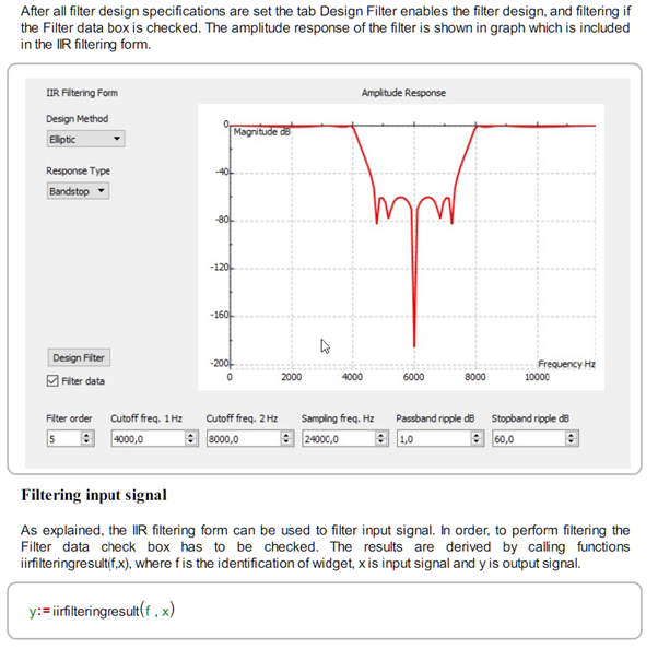 IIR filtering form embedded in a document